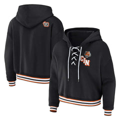 Cincinnati Bengals WEAR by Erin Andrews Women's Plus Size Lace-Up Pullover Hoodie - Black on sale