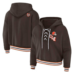 Cleveland Browns WEAR by Erin Andrews Women's Plus Size Lace-Up Pullover Hoodie - Brown discount