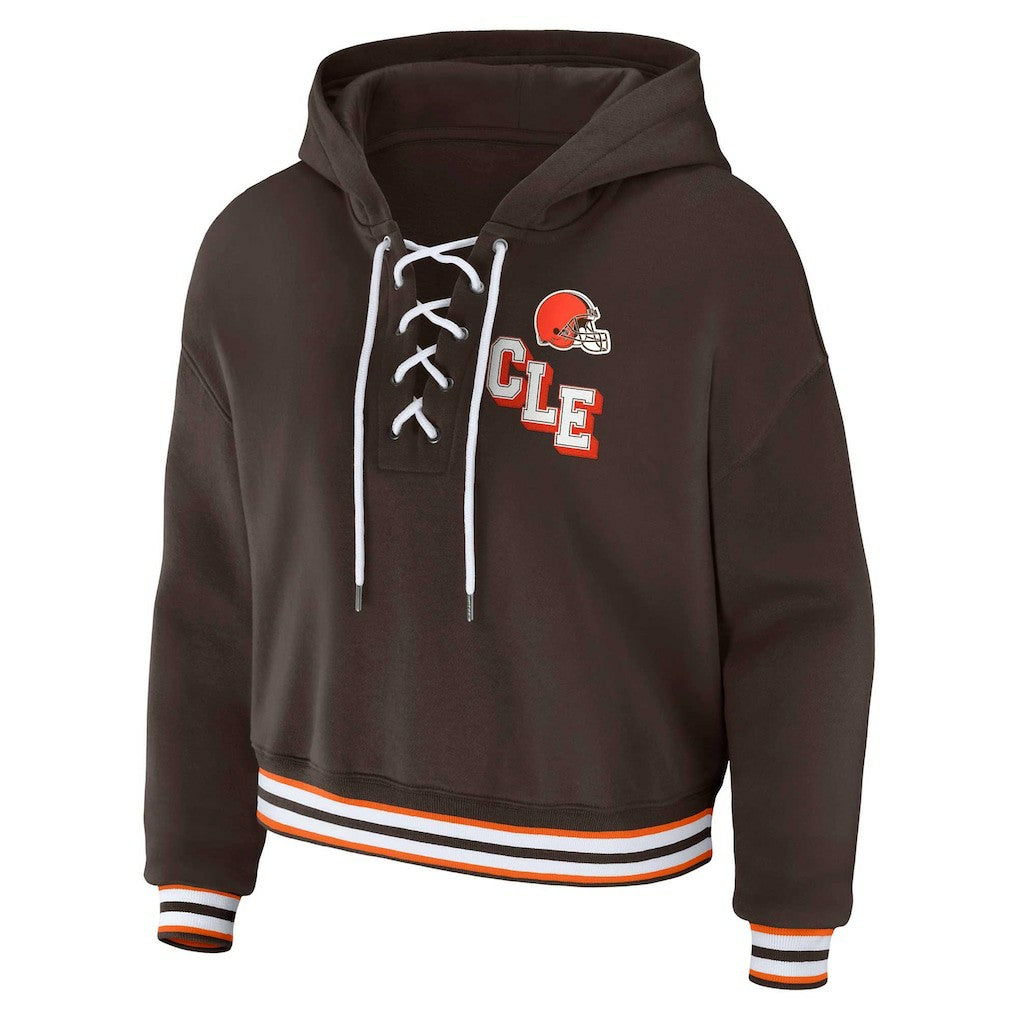 Cleveland Browns WEAR by Erin Andrews Women's Plus Size Lace-Up Pullover Hoodie - Brown discount