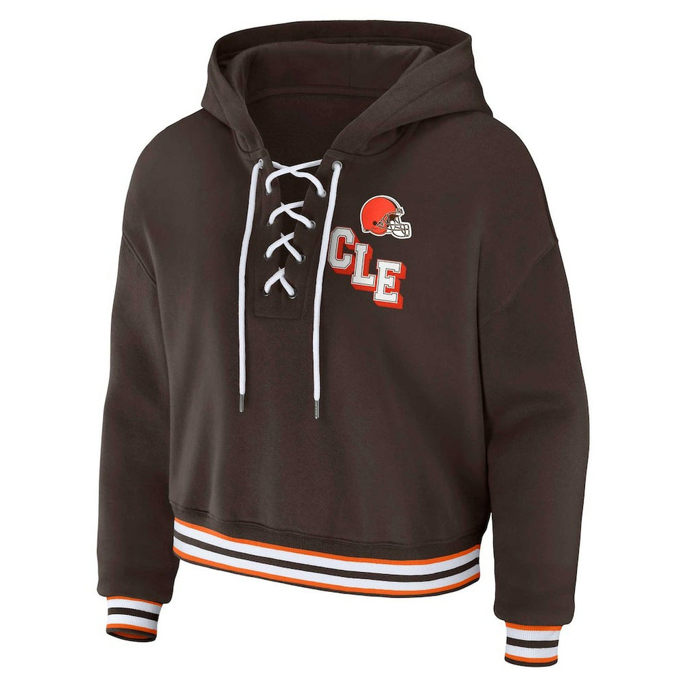 Cleveland Browns WEAR by Erin Andrews Women's Plus Size Lace-Up Pullover Hoodie - Brown discount