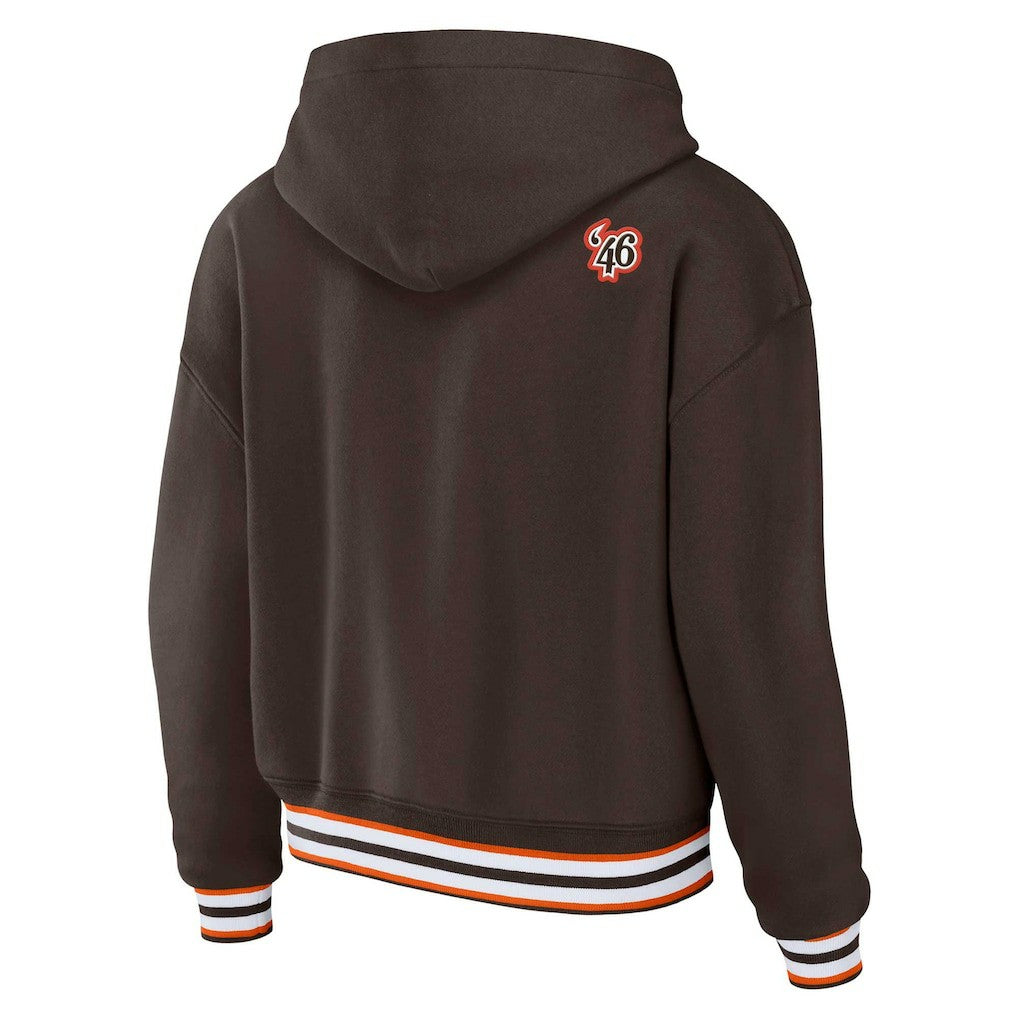 Cleveland Browns WEAR by Erin Andrews Women's Plus Size Lace-Up Pullover Hoodie - Brown discount