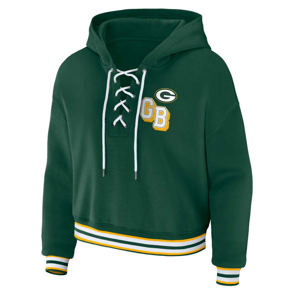 Green Bay Packers WEAR by Erin Andrews Women's Plus Size Lace-Up Pullover Hoodie - Green cheap