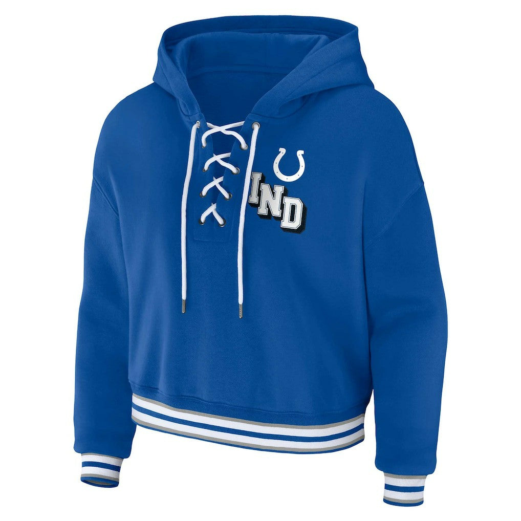 Indianapolis Colts WEAR by Erin Andrews Women's Plus Size Lace-Up Pullover Hoodie - Royal cheap