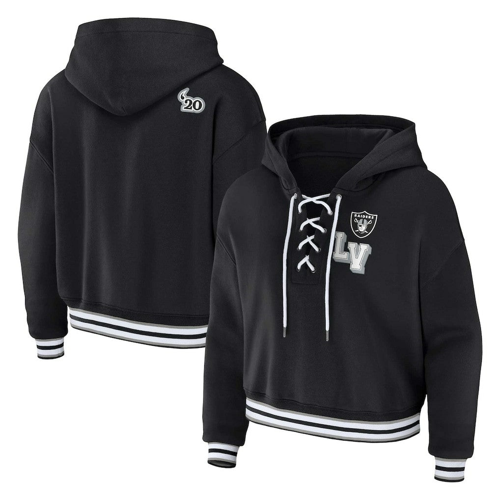 Las Vegas Raiders WEAR by Erin Andrews Women's Plus Size Lace-Up Pullover Hoodie - Black cheap
