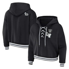 Las Vegas Raiders WEAR by Erin Andrews Women's Plus Size Lace-Up Pullover Hoodie - Black cheap
