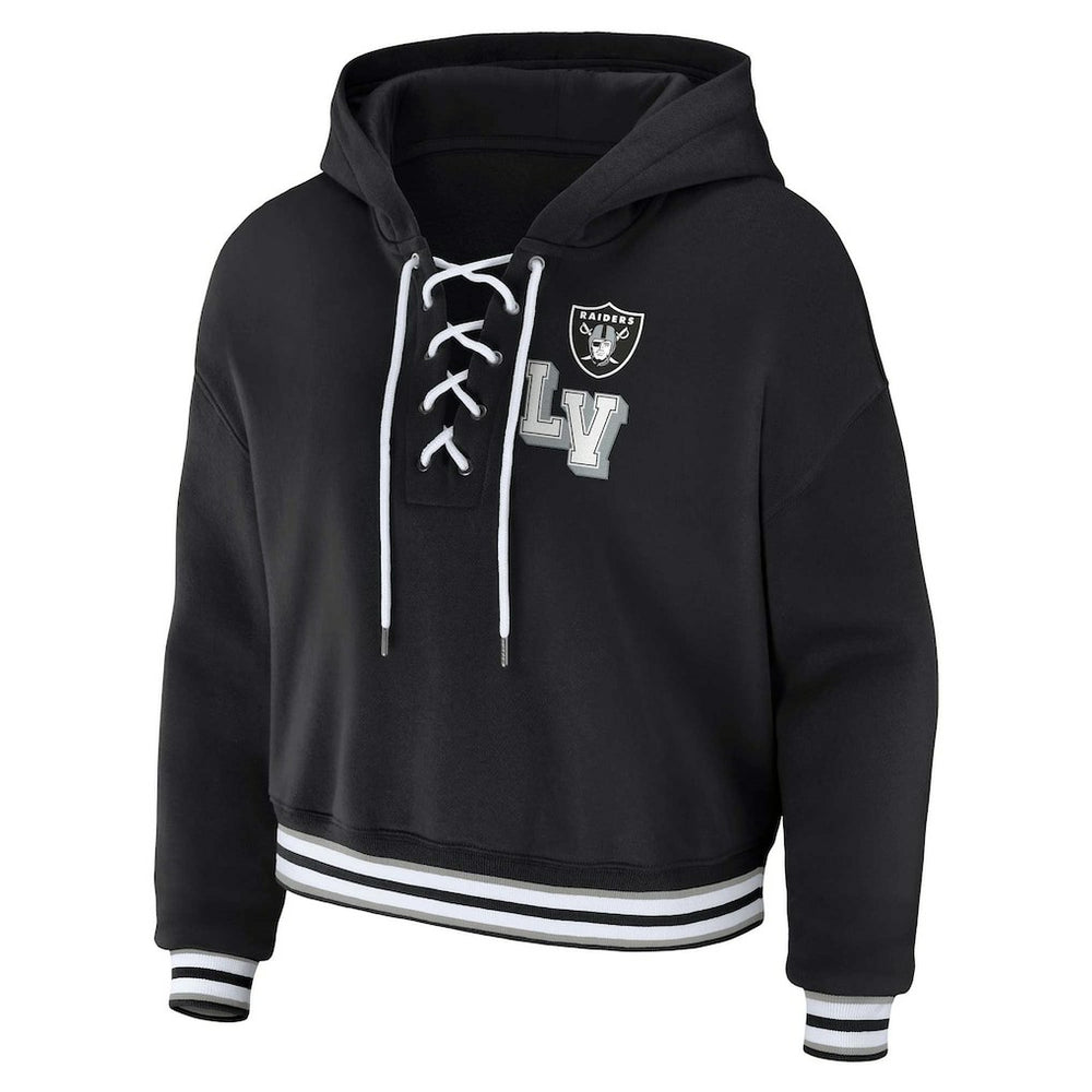 Las Vegas Raiders WEAR by Erin Andrews Women's Plus Size Lace-Up Pullover Hoodie - Black cheap