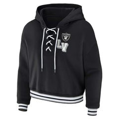 Las Vegas Raiders WEAR by Erin Andrews Women's Plus Size Lace-Up Pullover Hoodie - Black cheap