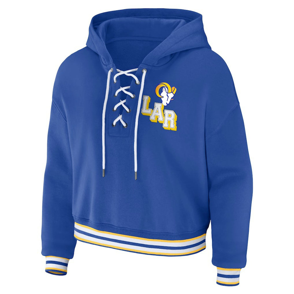 Los Angeles Rams WEAR by Erin Andrews Women's Plus Size Lace-Up Pullover Hoodie - Royal for sale
