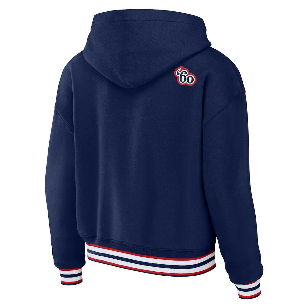 New England Patriots WEAR by Erin Andrews Women's Plus Size Lace-Up Pullover Hoodie - Navy on sale