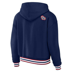 New England Patriots WEAR by Erin Andrews Women's Plus Size Lace-Up Pullover Hoodie - Navy on sale
