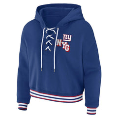 New York Giants WEAR by Erin Andrews Women's Plus Size Lace-Up Pullover Hoodie - Royal for sale