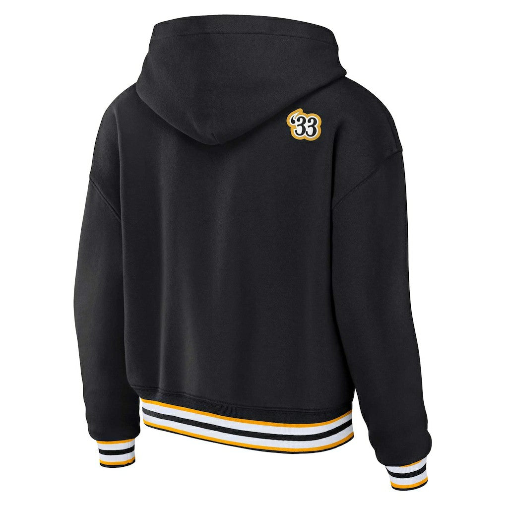 Pittsburgh Steelers WEAR by Erin Andrews Women's Plus Size Lace-Up Pullover Hoodie - Black for sale