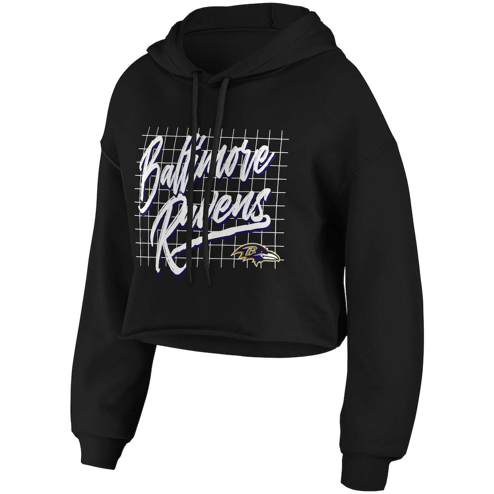 Baltimore Ravens WEAR by Erin Andrews Women's Domestic Cropped Pullover Hoodie - Black cheap
