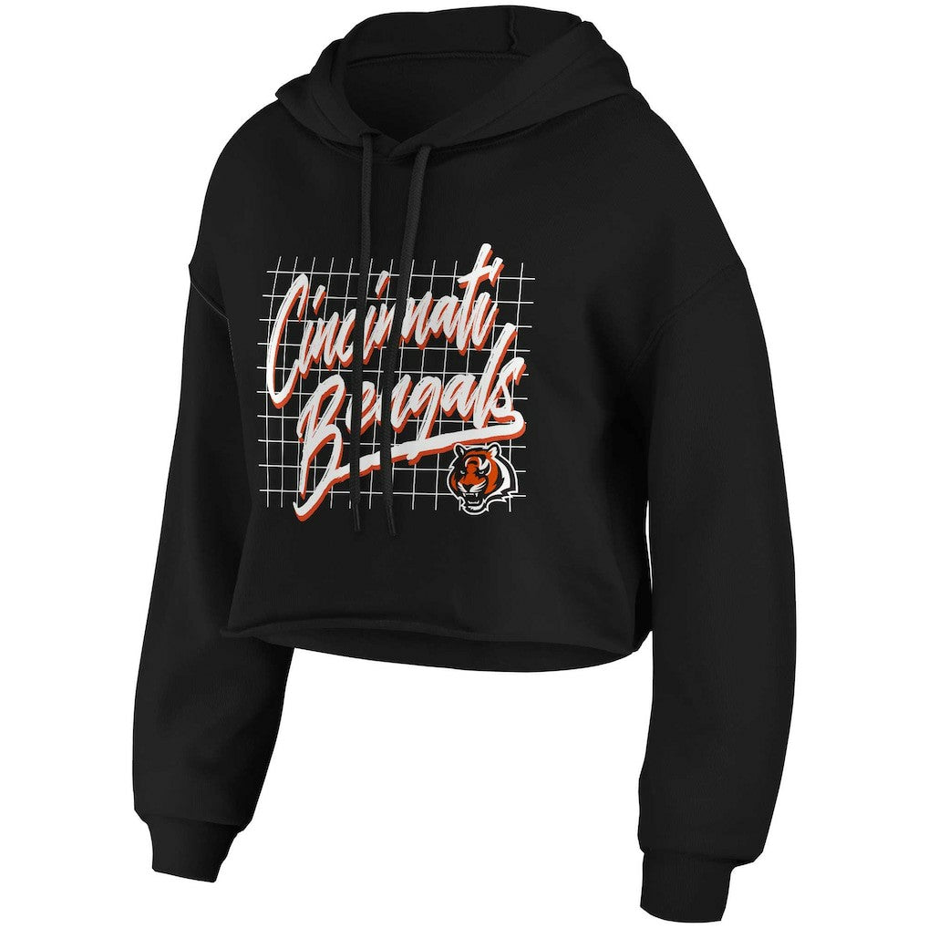 Cincinnati Bengals WEAR by Erin Andrews Women's Domestic Cropped Pullover Hoodie - Black for sale