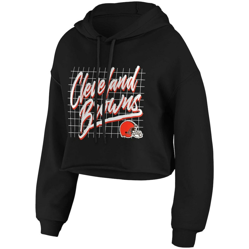 Cleveland Browns WEAR by Erin Andrews Women's Domestic Cropped Pullover Hoodie - Black sale