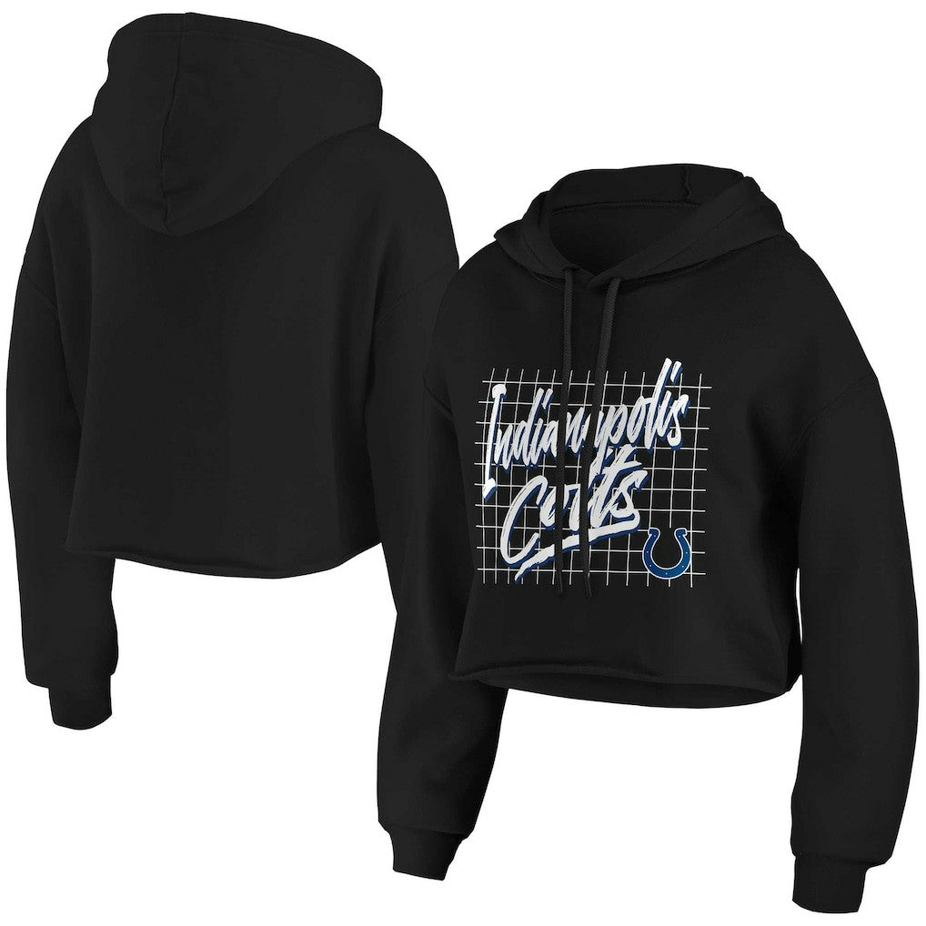 Indianapolis Colts WEAR by Erin Andrews Women's Domestic Cropped Pullover Hoodie - Black for sale