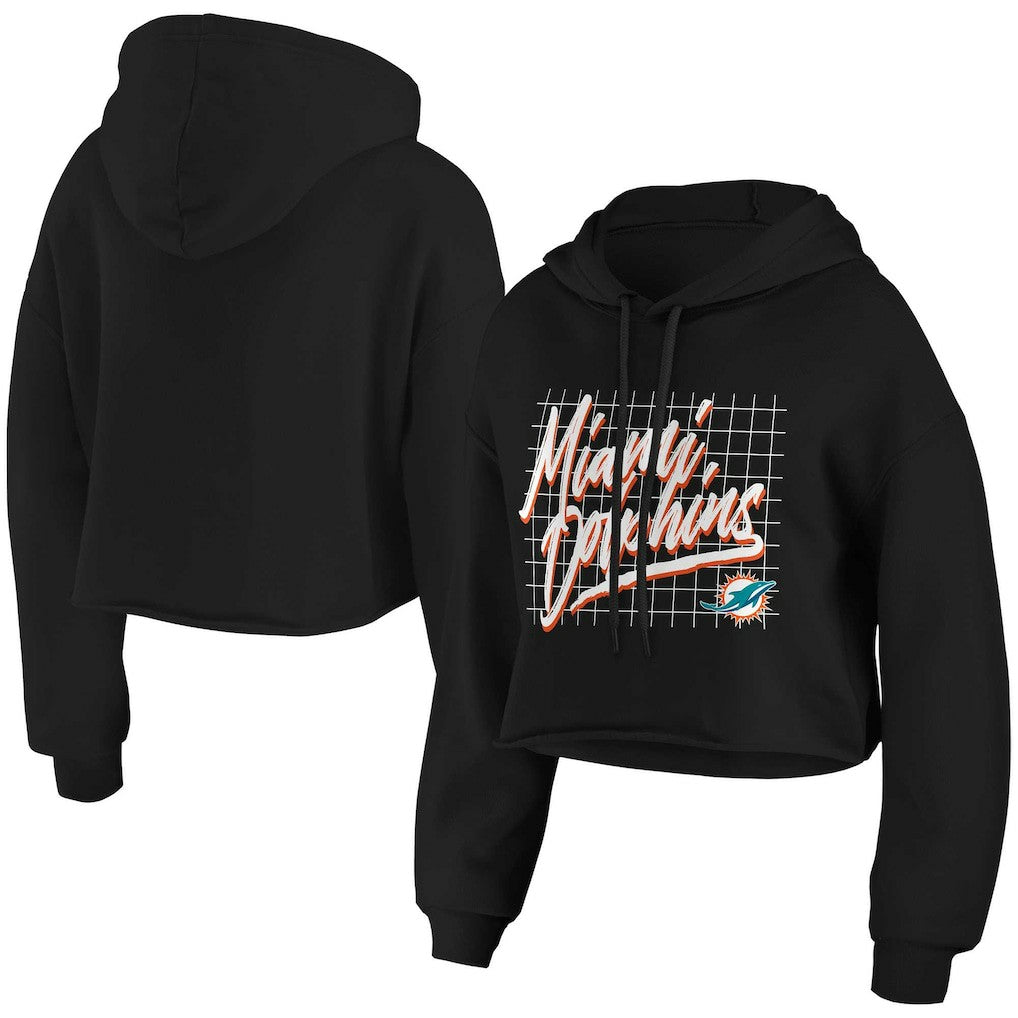 Miami Dolphins WEAR by Erin Andrews Women's Domestic Cropped Pullover Hoodie - Black on sale