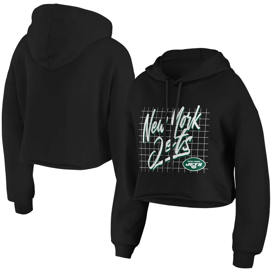 New York Jets WEAR by Erin Andrews Women's Domestic Cropped Pullover Hoodie - Black online