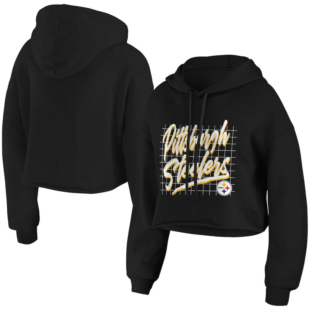 Pittsburgh Steelers WEAR by Erin Andrews Women's Domestic Cropped Pullover Hoodie - Black online