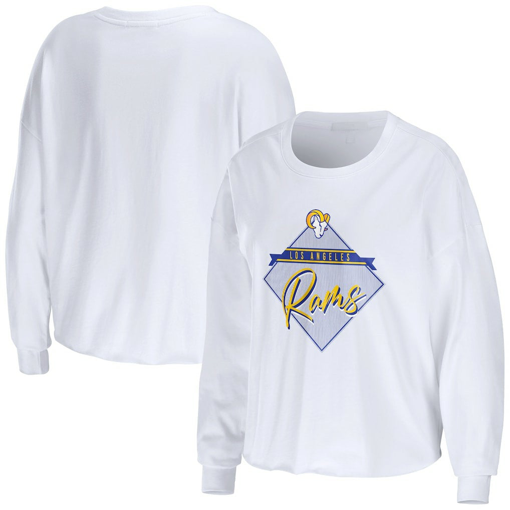 Los Angeles Rams WEAR by Erin Andrews Women's Domestic Cropped Long Sleeve T-Shirt - White outlet