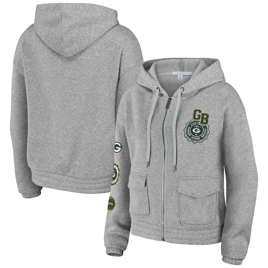 Green Bay Packers WEAR by Erin Andrews Women's Full-Zip Hoodie - Heather Gray outlet