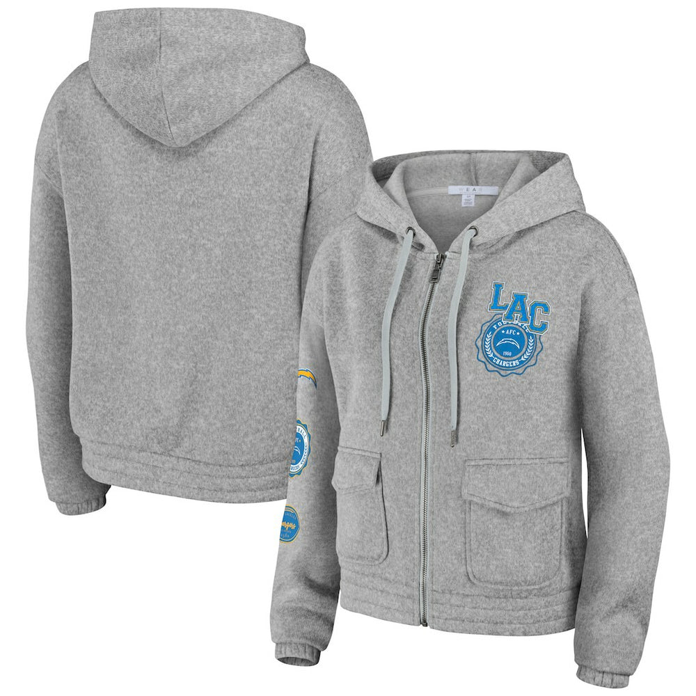 Los Angeles Chargers WEAR by Erin Andrews Women's Full-Zip Hoodie - Heather Gray discount