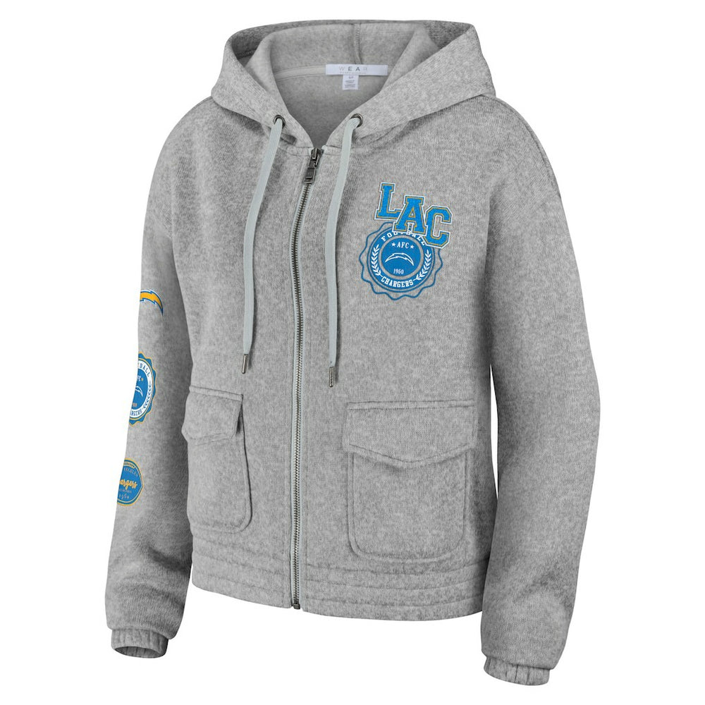 Los Angeles Chargers WEAR by Erin Andrews Women's Full-Zip Hoodie - Heather Gray discount