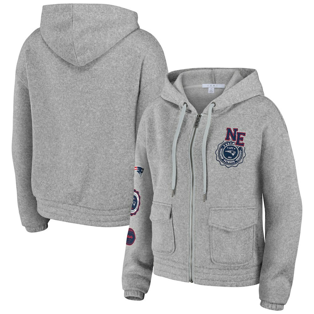 New England Patriots WEAR by Erin Andrews Women's Full-Zip Hoodie - Heather Gray for sale