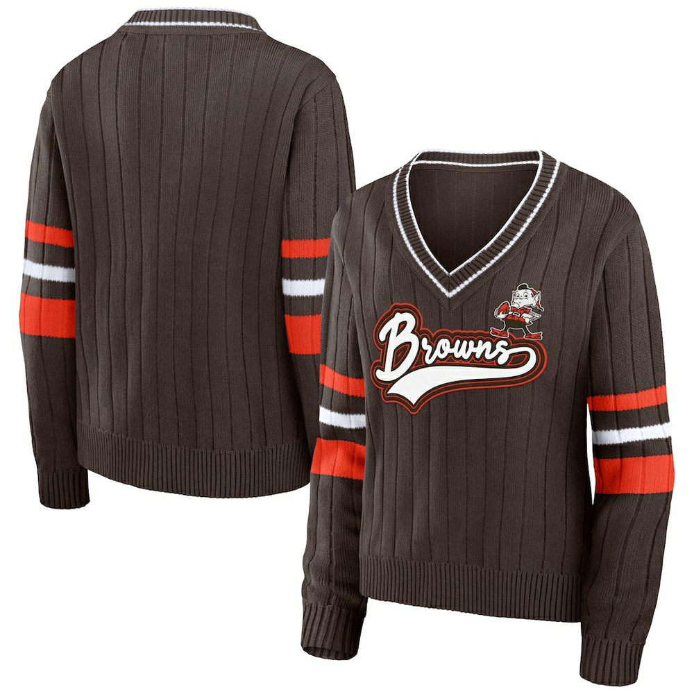 Cleveland Browns WEAR by Erin Andrews Women's Throwback V-Neck Sweater - Brown sale