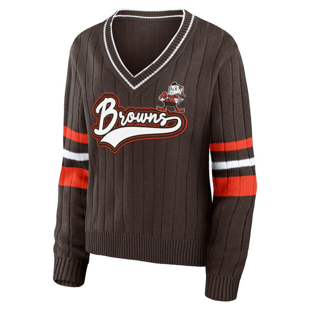 Cleveland Browns WEAR by Erin Andrews Women's Throwback V-Neck Sweater - Brown sale