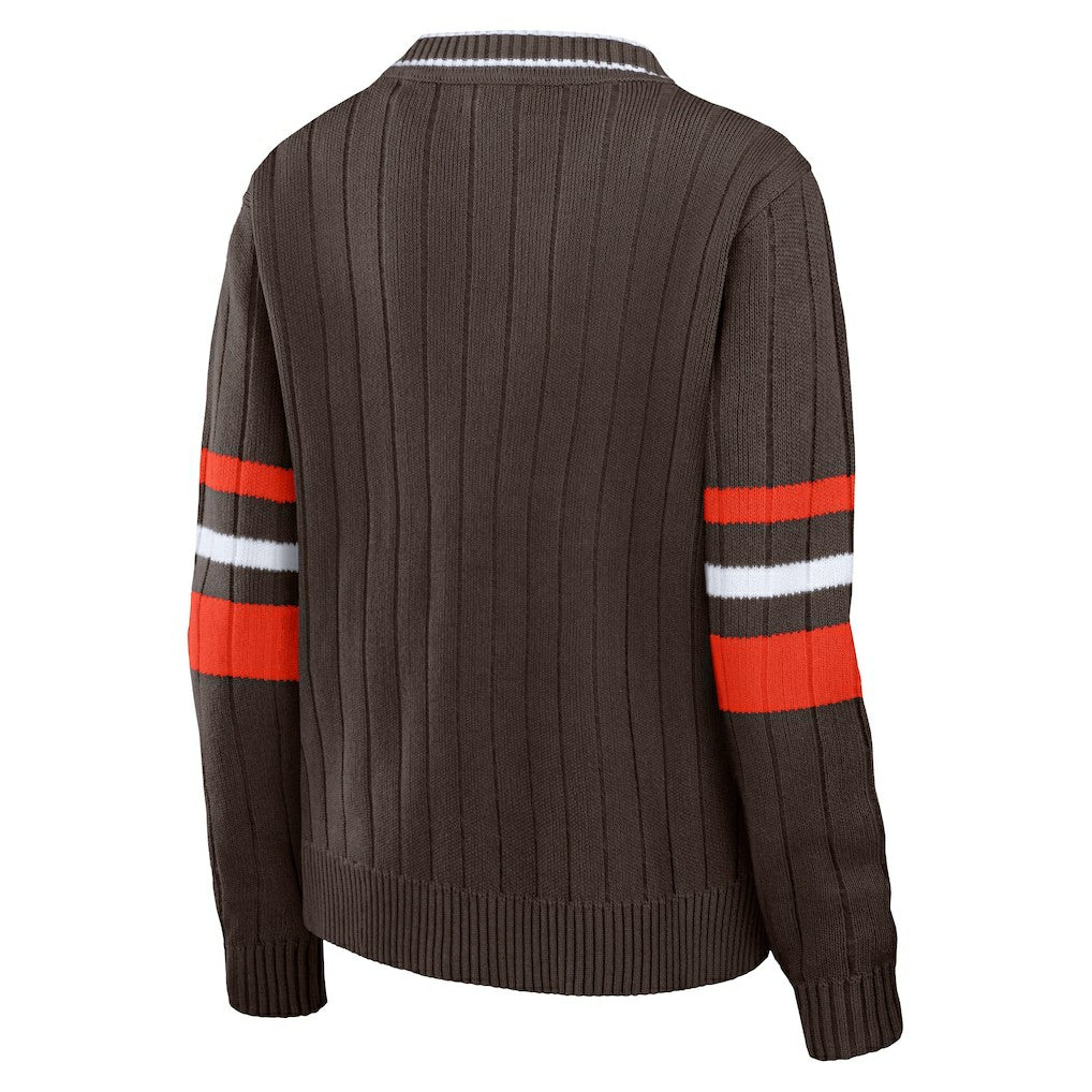 Cleveland Browns WEAR by Erin Andrews Women's Throwback V-Neck Sweater - Brown sale