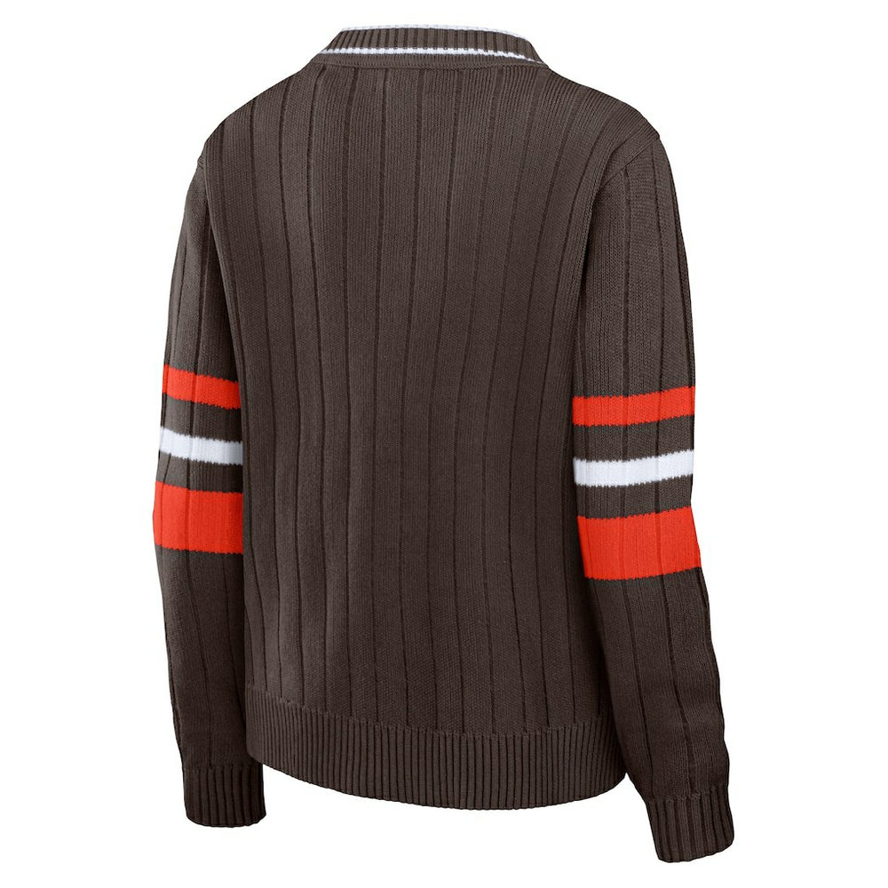 Cleveland Browns WEAR by Erin Andrews Women's Throwback V-Neck Sweater - Brown sale