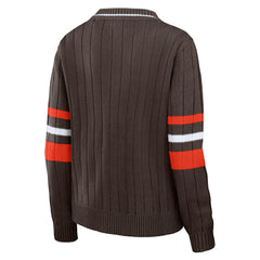 Cleveland Browns WEAR by Erin Andrews Women's Throwback V-Neck Sweater - Brown sale