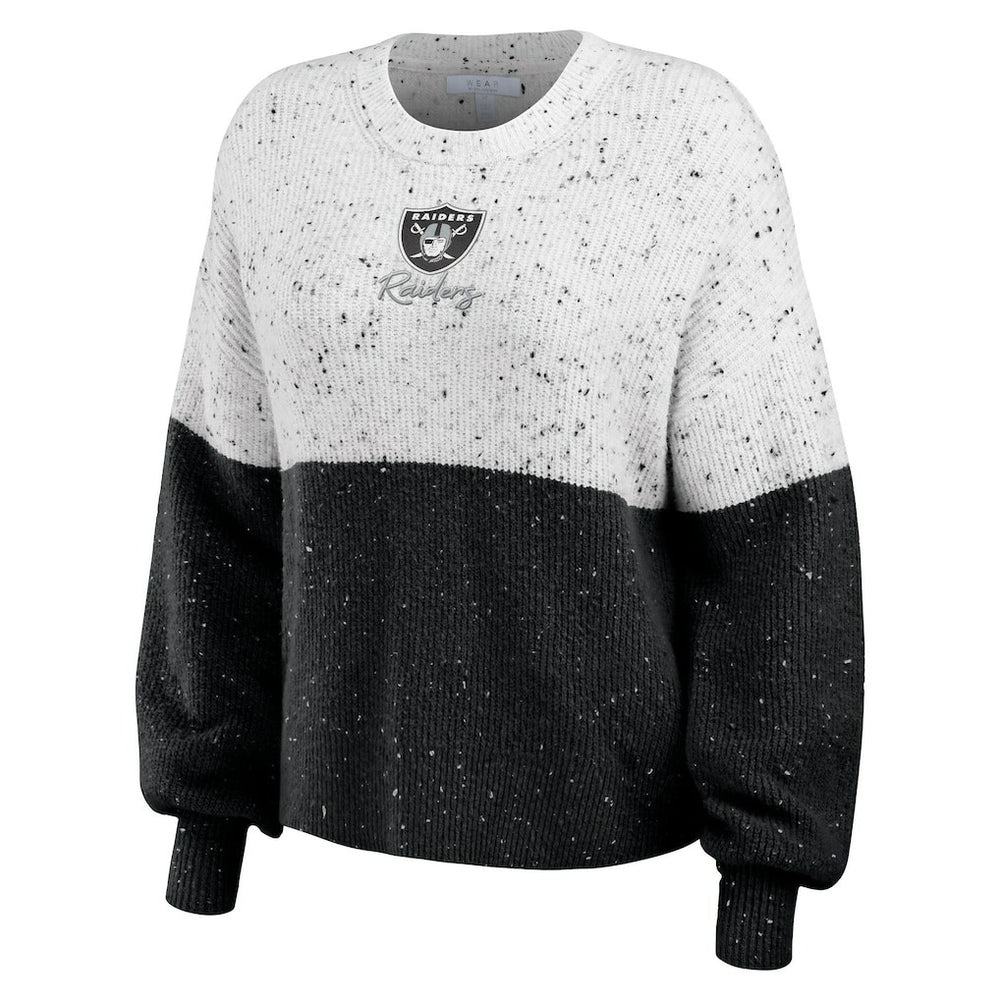 Las Vegas Raiders WEAR by Erin Andrews Women's Lighweight Modest Crop Color-Block Pullover Sweater - White/Black for sale
