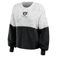 Las Vegas Raiders WEAR by Erin Andrews Women's Lighweight Modest Crop Color-Block Pullover Sweater - White/Black for sale