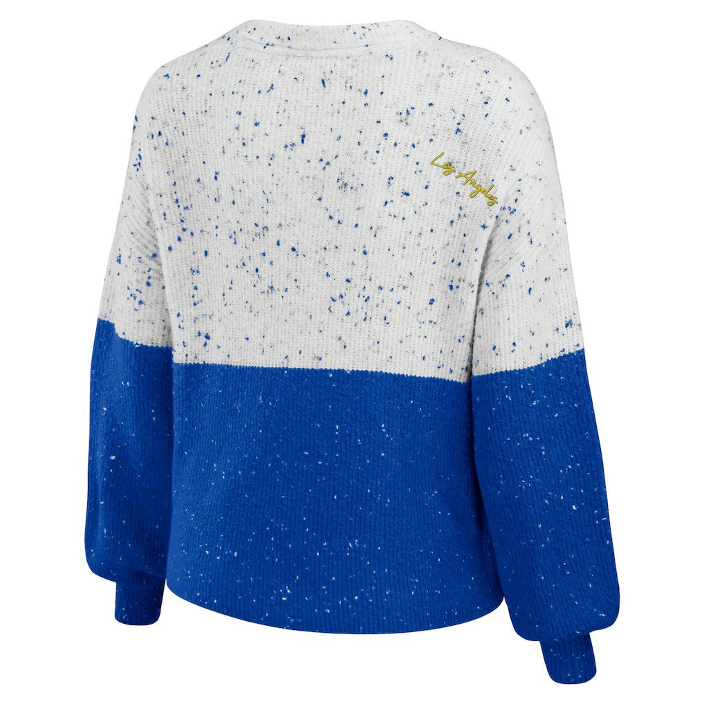 Los Angeles Rams WEAR by Erin Andrews Women's Lighweight Modest Crop Color-Block Pullover Sweater - White/Royal sale