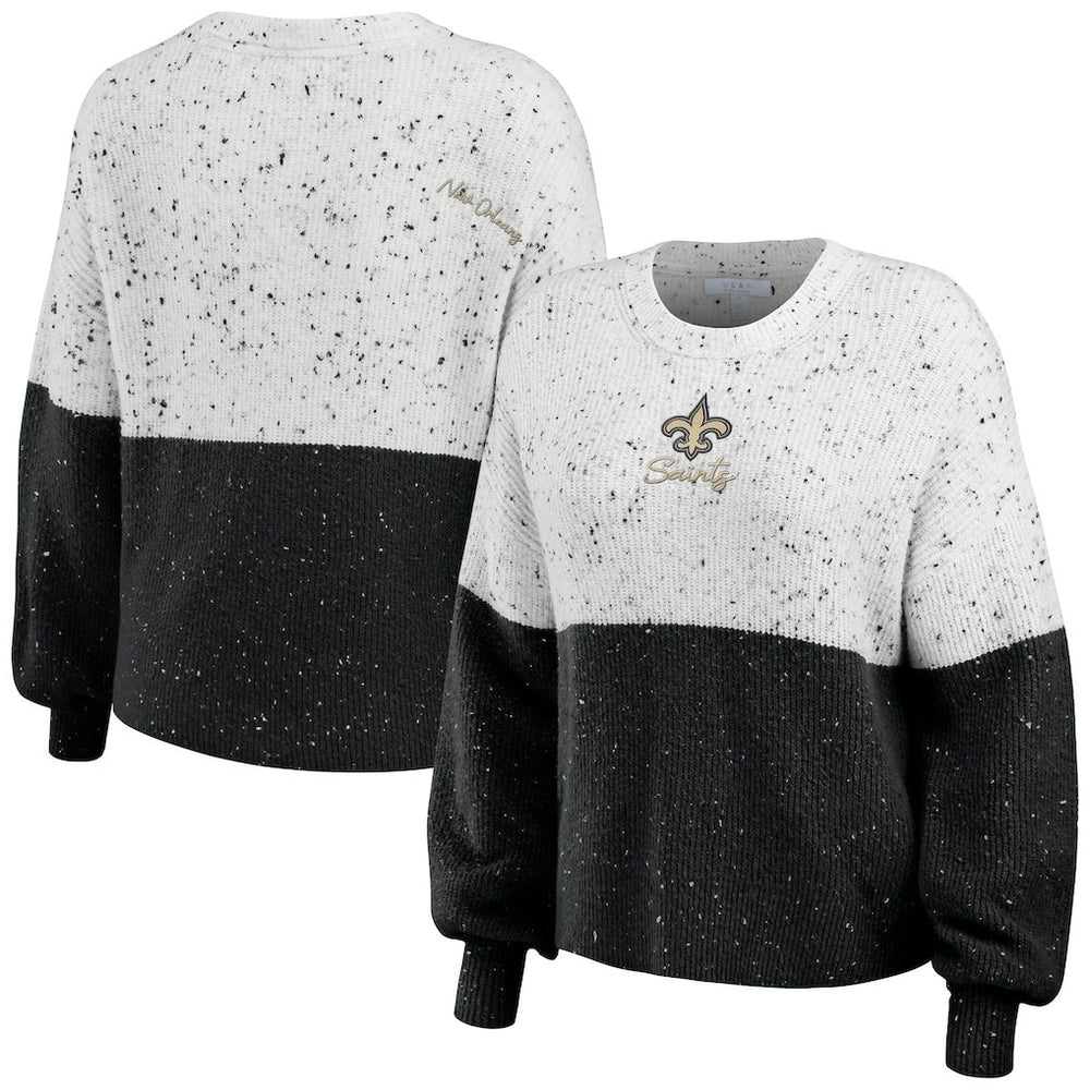New Orleans Saints WEAR by Erin Andrews Women's Lighweight Modest Crop Color-Block Pullover Sweater - White/Black online