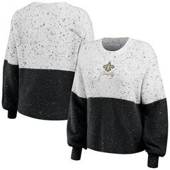New Orleans Saints WEAR by Erin Andrews Women's Lighweight Modest Crop Color-Block Pullover Sweater - White/Black online