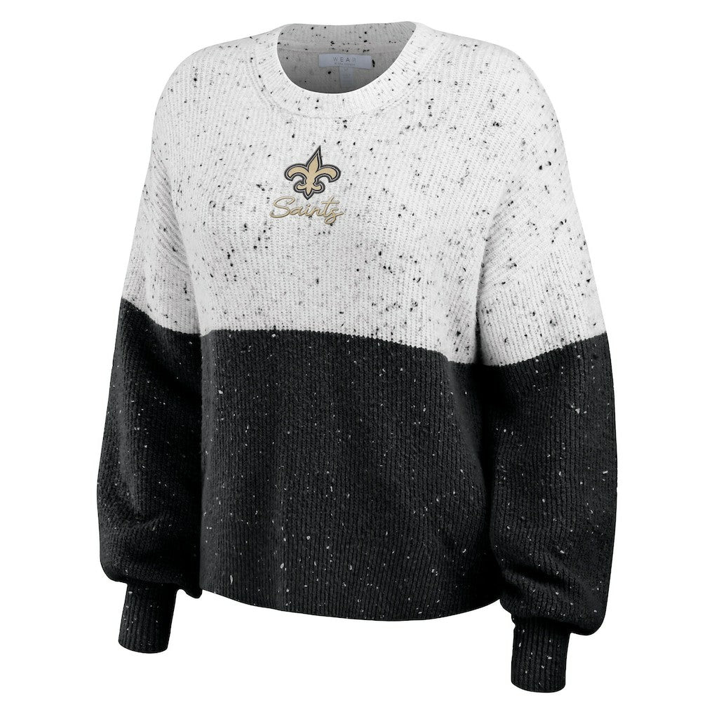 New Orleans Saints WEAR by Erin Andrews Women's Lighweight Modest Crop Color-Block Pullover Sweater - White/Black online