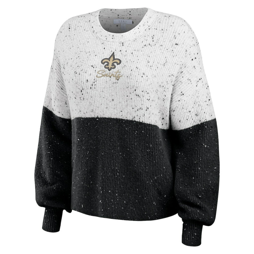 New Orleans Saints WEAR by Erin Andrews Women's Lighweight Modest Crop Color-Block Pullover Sweater - White/Black online