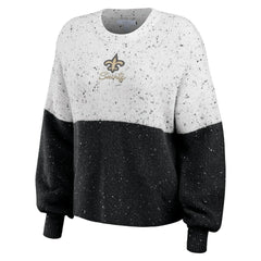 New Orleans Saints WEAR by Erin Andrews Women's Lighweight Modest Crop Color-Block Pullover Sweater - White/Black online