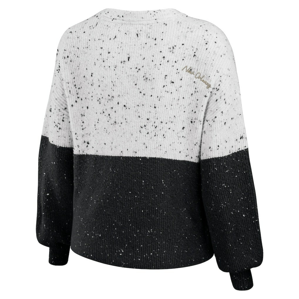 New Orleans Saints WEAR by Erin Andrews Women's Lighweight Modest Crop Color-Block Pullover Sweater - White/Black online