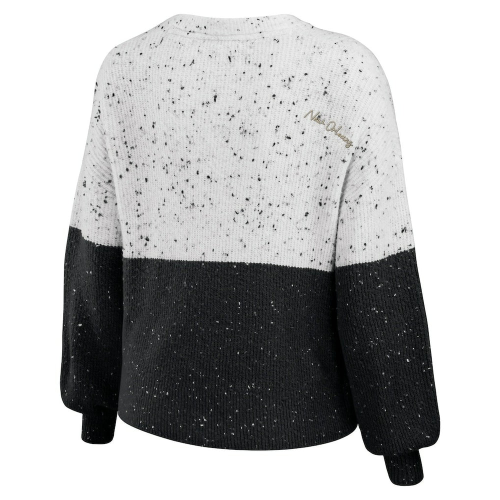 New Orleans Saints WEAR by Erin Andrews Women's Lighweight Modest Crop Color-Block Pullover Sweater - White/Black online