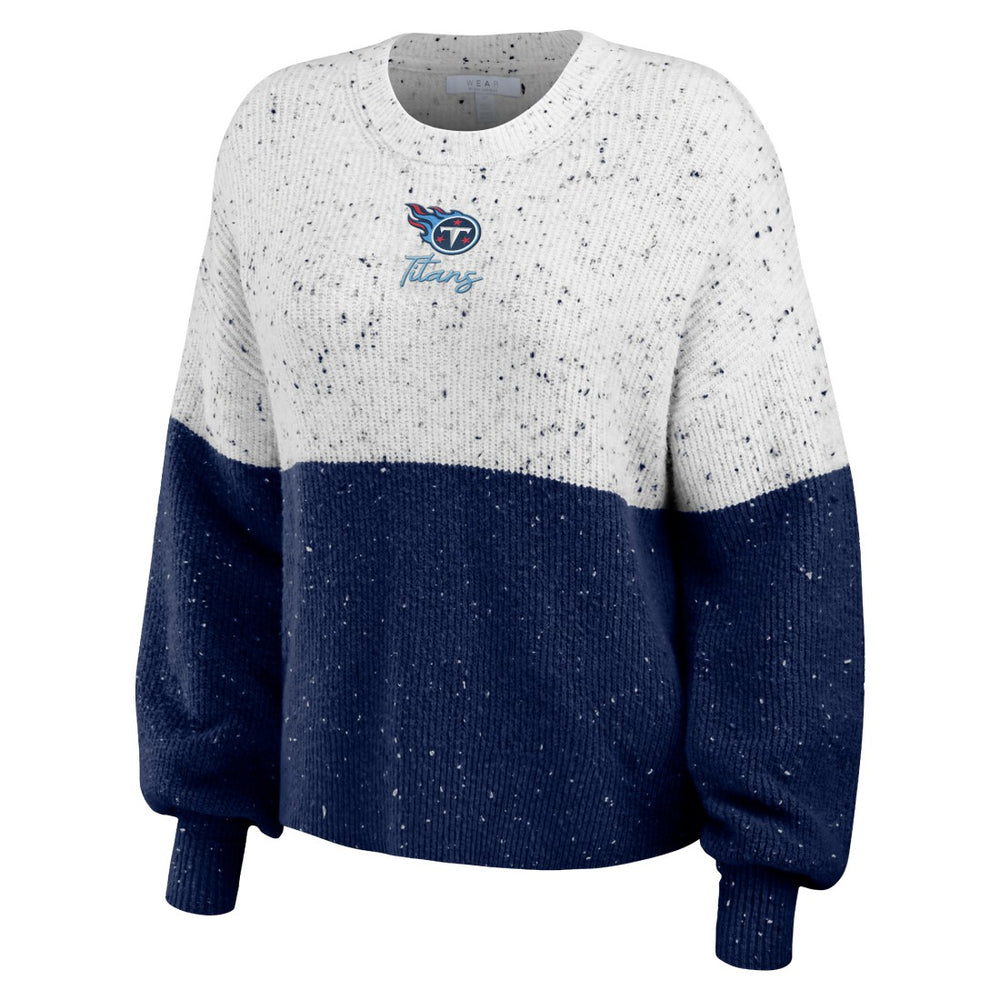 Tennessee Titans WEAR by Erin Andrews Women's Lighweight Modest Crop Color-Block Pullover Sweater - White/Navy online