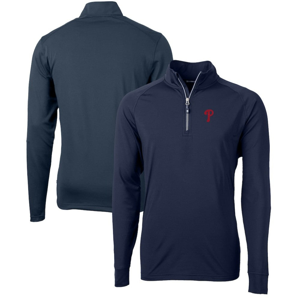 Philadelphia Phillies Cutter & Buck Adapt Eco Knit Stretch Recycled Quarter-Zip Pullover Top Navy
