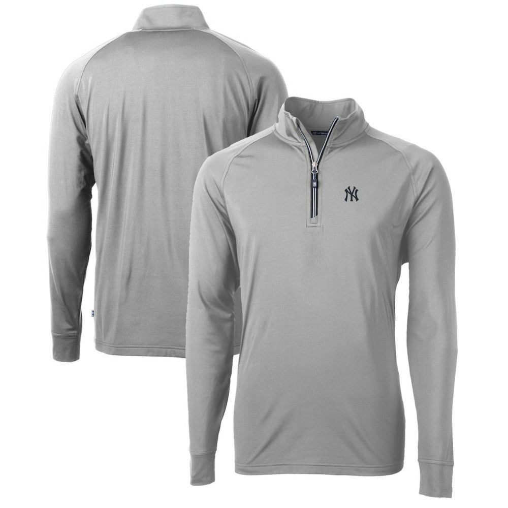 New York Yankees Cutter & Buck Adapt Eco Knit Stretch Recycled Quarter-Zip Pullover Top Gray
