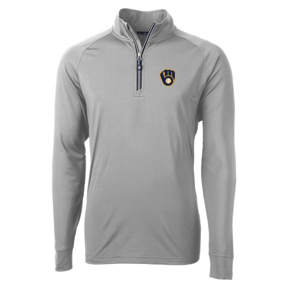 Milwaukee Brewers Cutter & Buck Adapt Eco Knit Stretch Recycled Quarter-Zip Pullover Top Gray