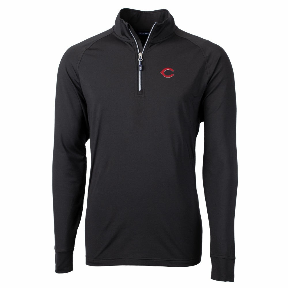 Cincinnati Reds Cutter & Buck Adapt Eco Knit Stretch Recycled Quarter-Zip Pullover Top Black