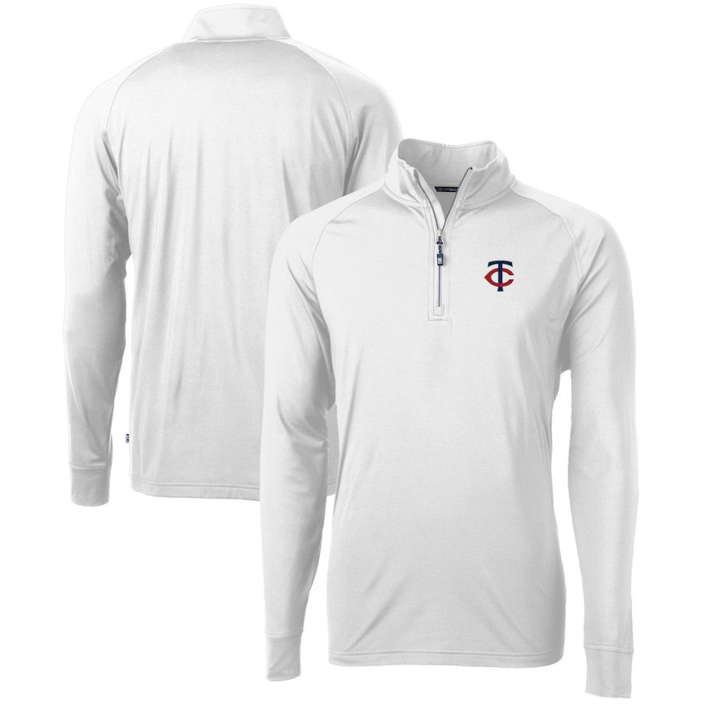 Minnesota Twins Cutter & Buck Adapt Eco Knit Stretch Recycled Quarter-Zip Pullover Top White