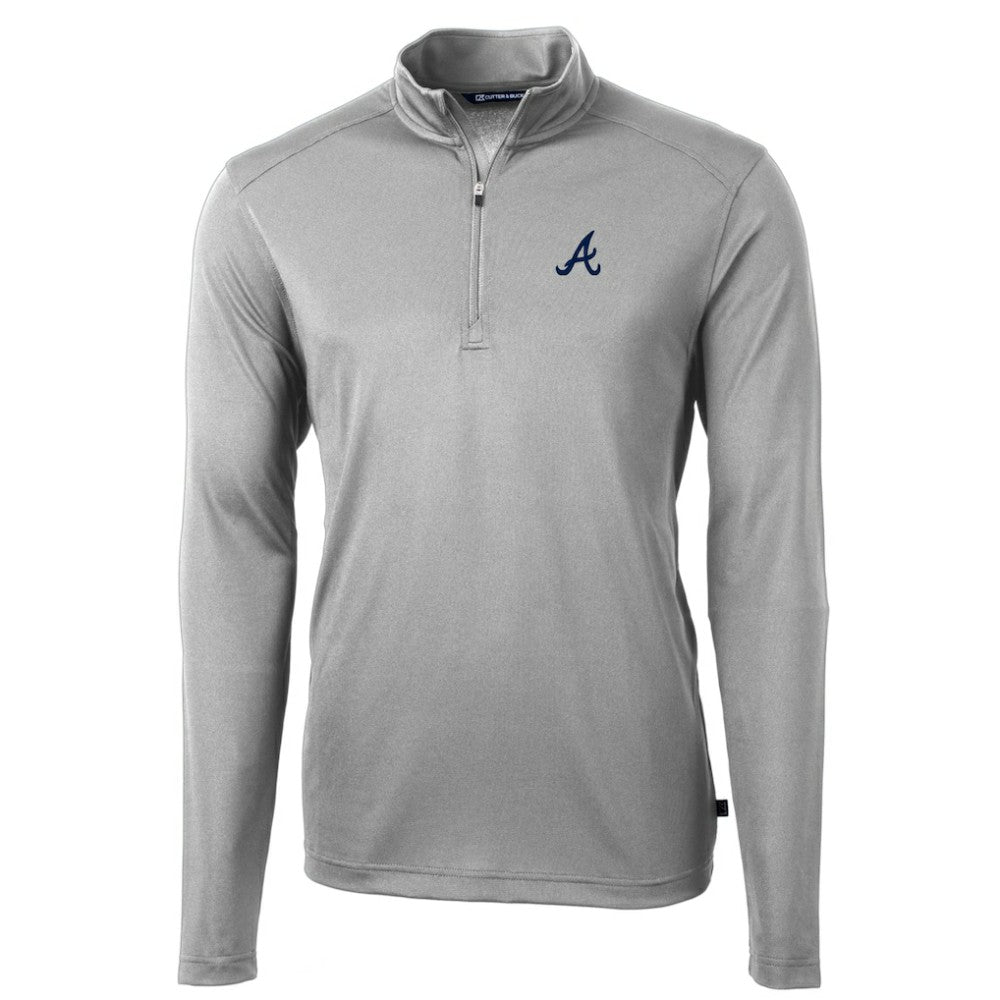Atlanta Braves Cutter & Buck Virtue Eco Pique Recycled Quarter-Zip Pullover Top Gray